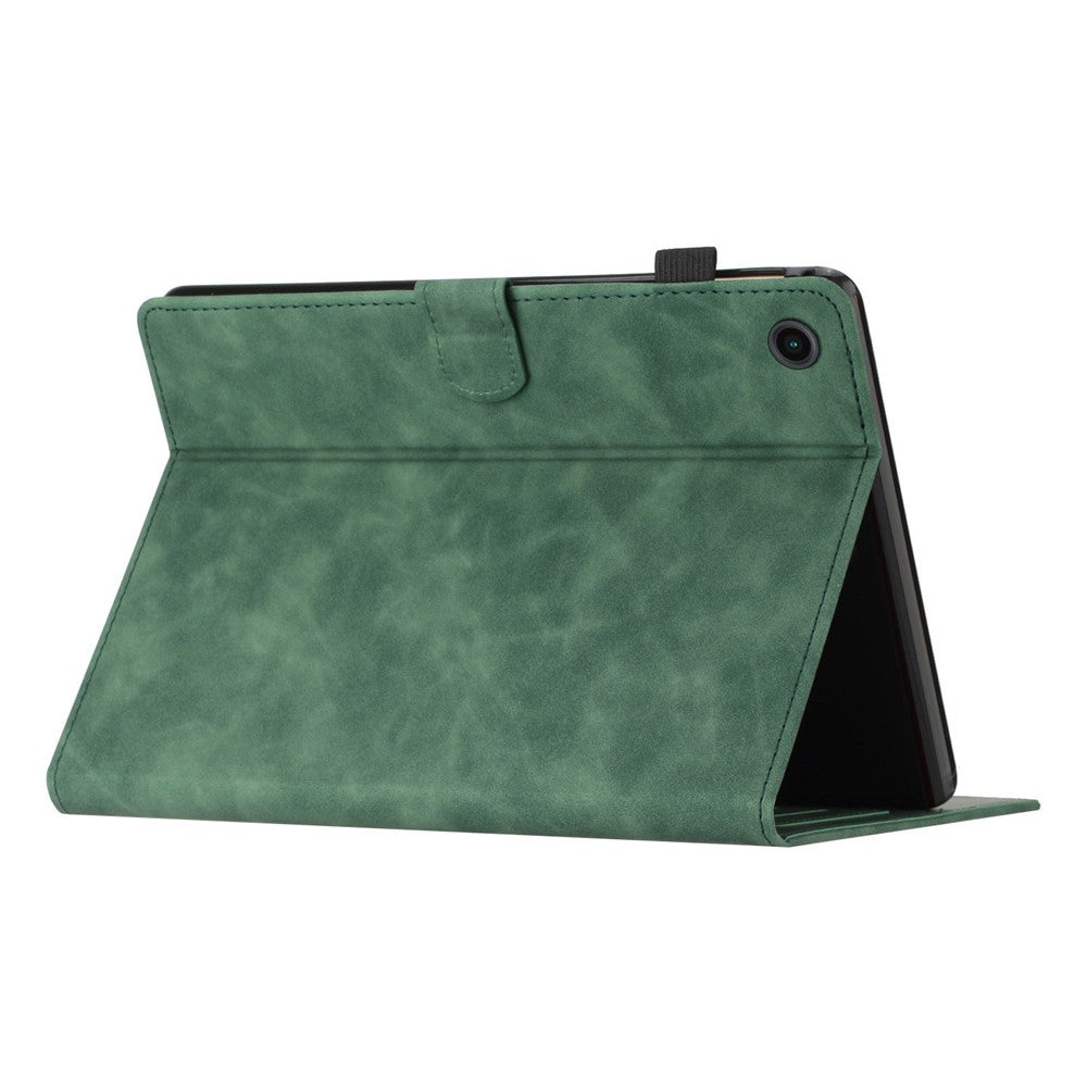 For Lenovo Tab M10 Plus X606F PU Leather Tablet Case Card Slot Stand Imprinted Butterfly Cover - Army Green