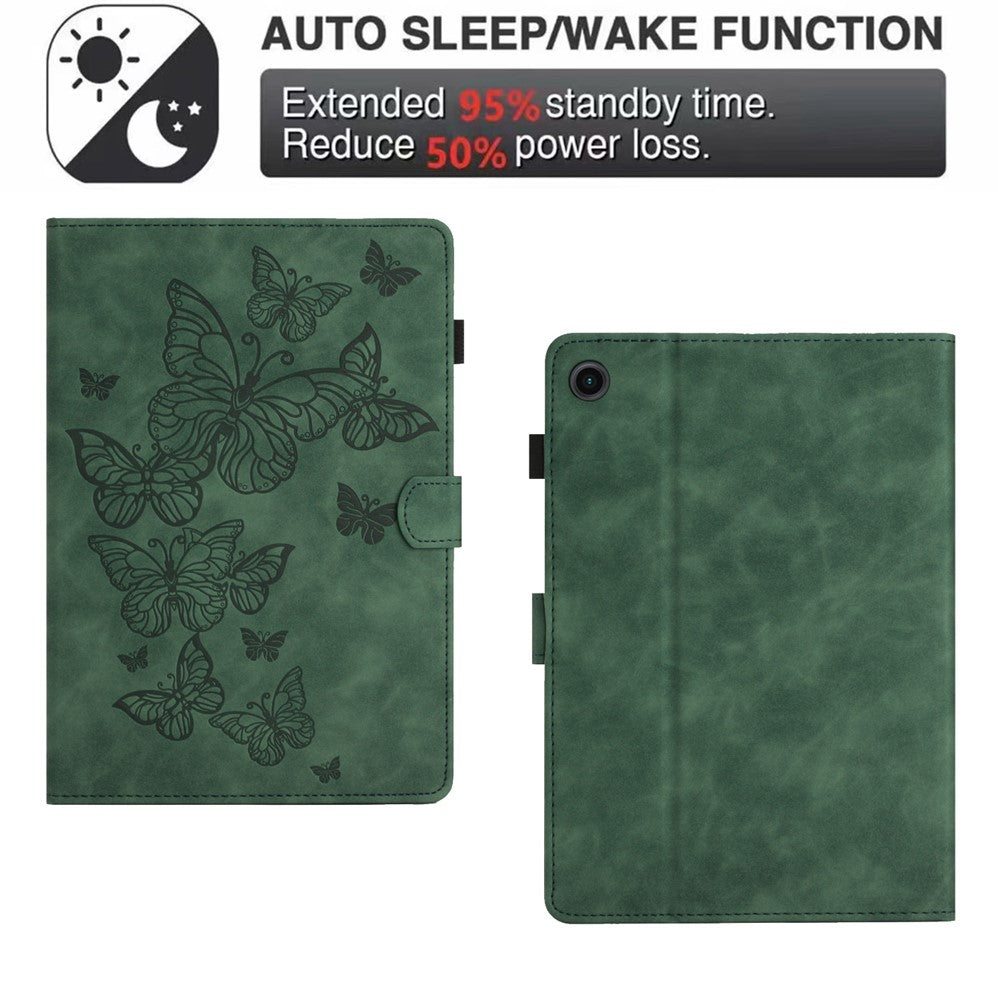 For Lenovo Tab M10 Plus X606F PU Leather Tablet Case Card Slot Stand Imprinted Butterfly Cover - Army Green