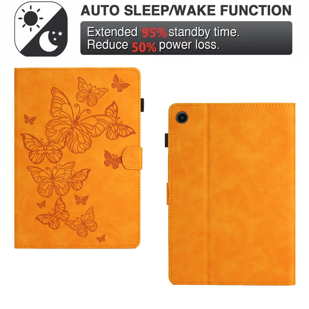 For Lenovo Tab M10 Plus X606F PU Leather Tablet Case Card Slot Stand Imprinted Butterfly Cover - Yellow
