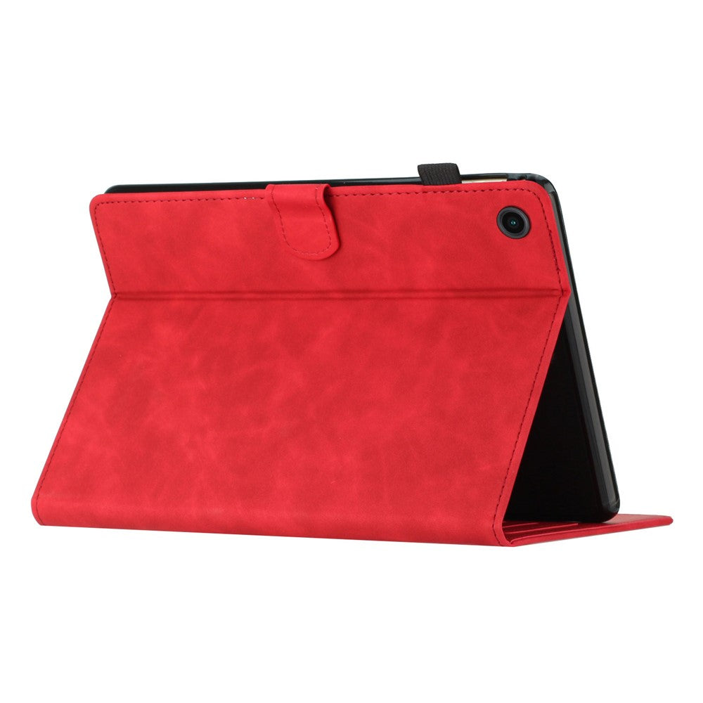 For Lenovo Tab M10 Plus X606F PU Leather Tablet Case Card Slot Stand Imprinted Butterfly Cover - Red