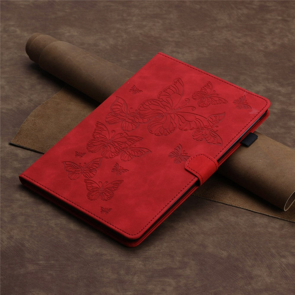 For Lenovo Tab M10 Plus X606F PU Leather Tablet Case Card Slot Stand Imprinted Butterfly Cover - Red