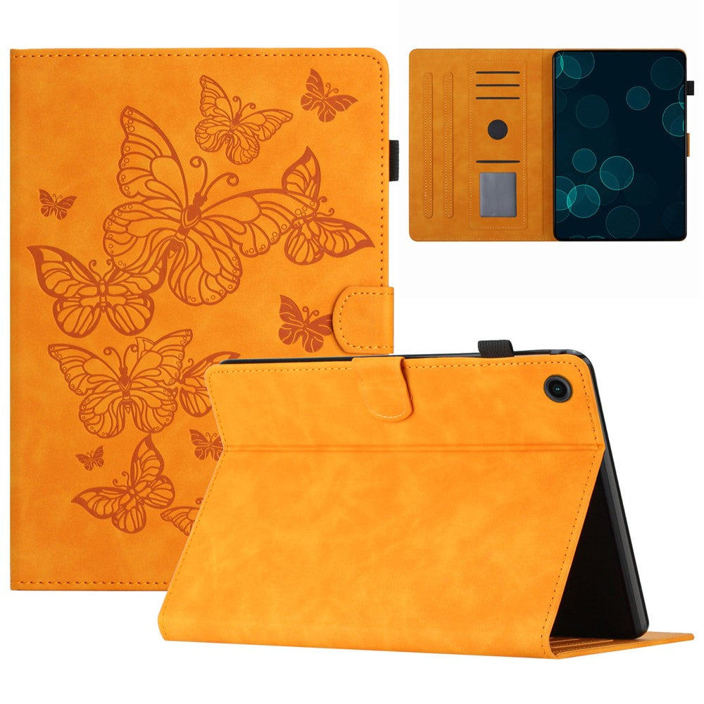 For Lenovo Tab M10 (Gen 3) PU Leather Tablet Case Card Slot Imprinted Stand Tablet Cover - Yellow