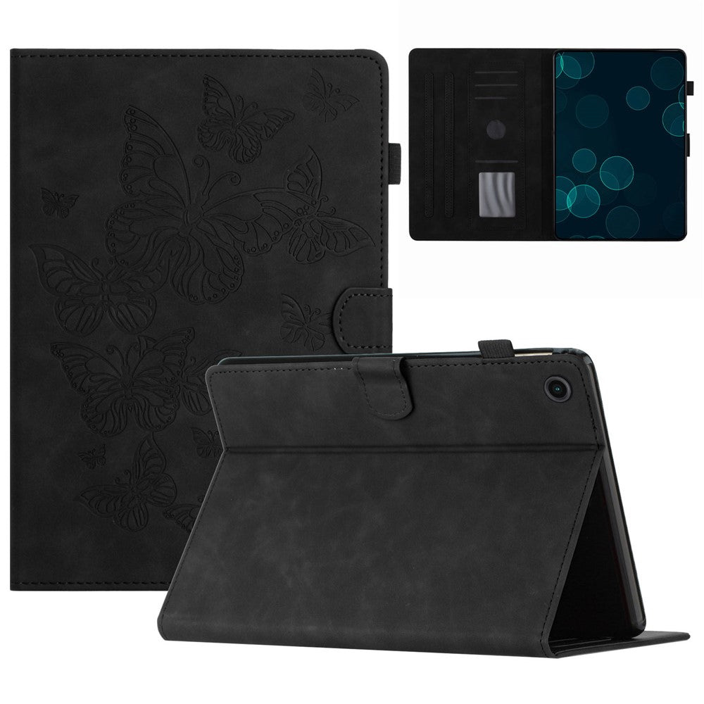 For Lenovo Tab M10 Plus (3rd Gen) / Xiaoxin Pad 2022 10.6 inch Leather Tablet Case Card Slot Stand Imprinted Cover - Black