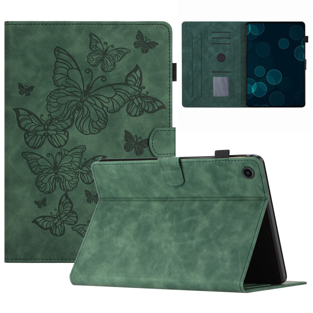 For Lenovo Tab M10 Plus (3rd Gen) / Xiaoxin Pad 2022 10.6 inch Leather Tablet Case Card Slot Stand Imprinted Cover - Army Green