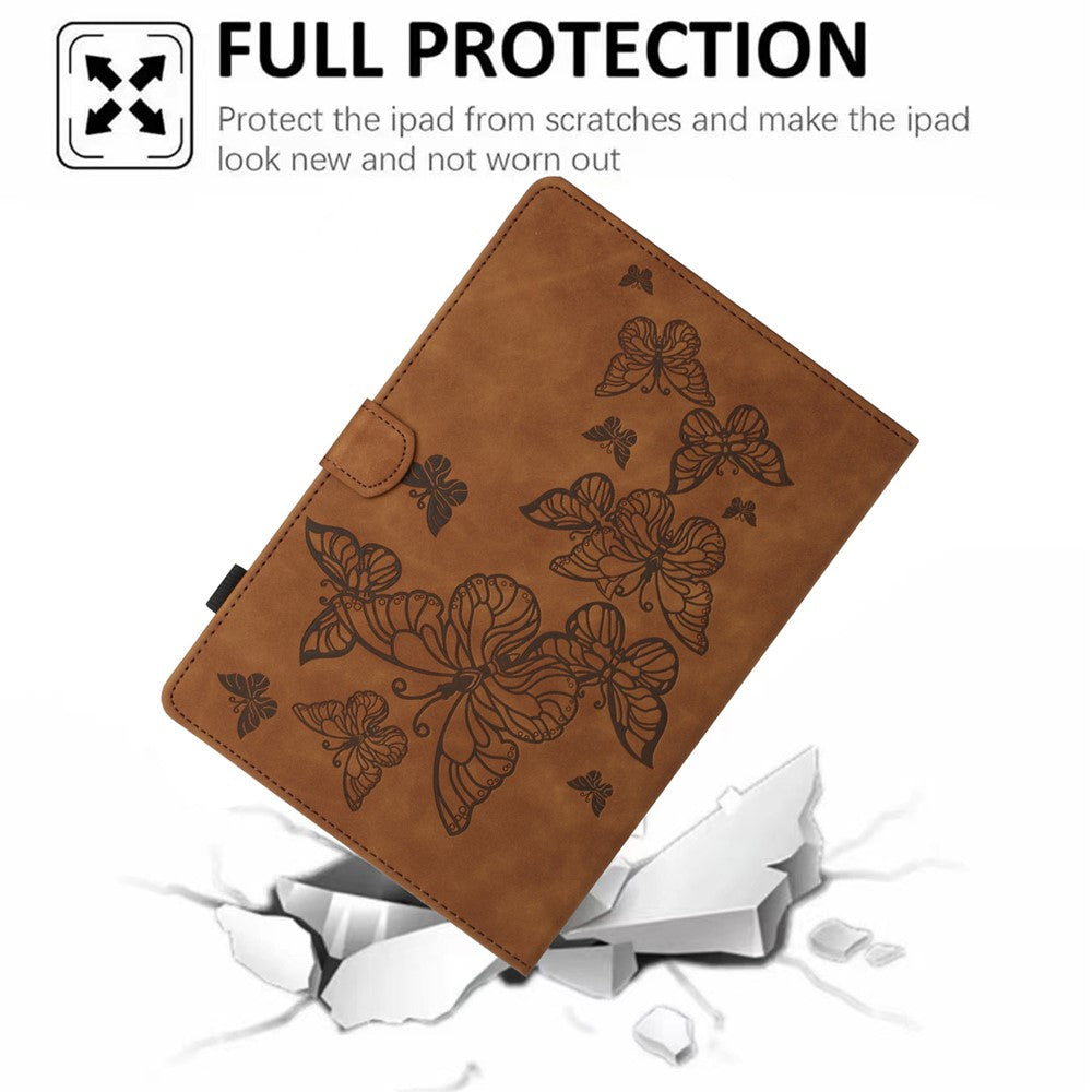For Lenovo Tab M10 Plus (3rd Gen) / Xiaoxin Pad 2022 10.6 inch Leather Tablet Case Card Slot Stand Imprinted Cover - Brown