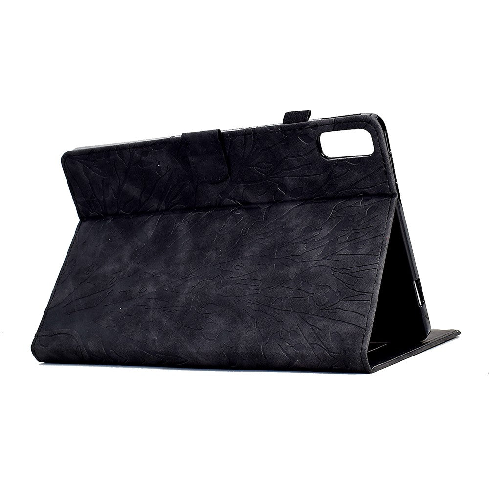 Tree Imprinted Leather Cover for Lenovo Tab M9 TB-310FU Anti-Drop Protective Case with Card Slot - Black