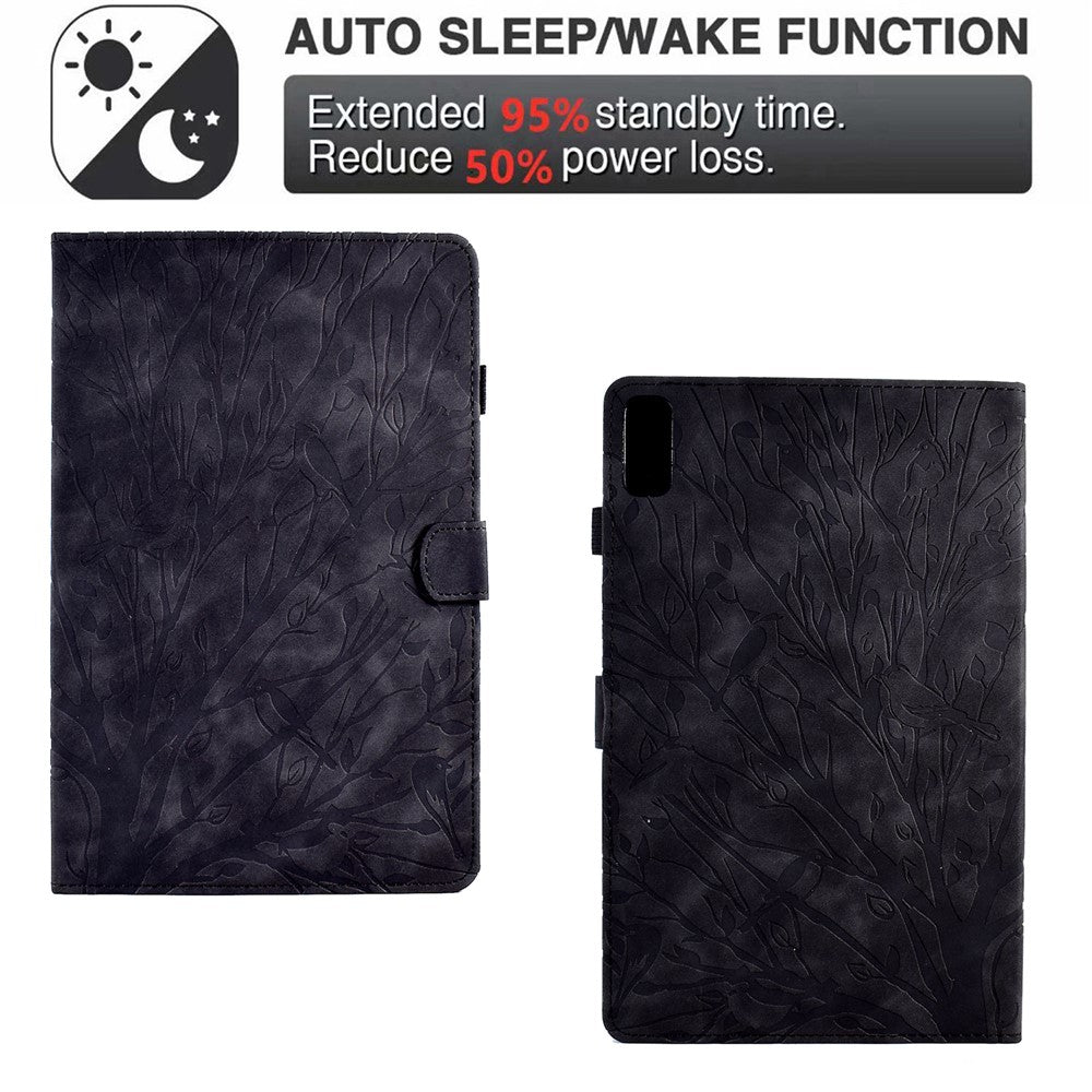 Tree Imprinted Leather Cover for Lenovo Tab M9 TB-310FU Anti-Drop Protective Case with Card Slot - Black