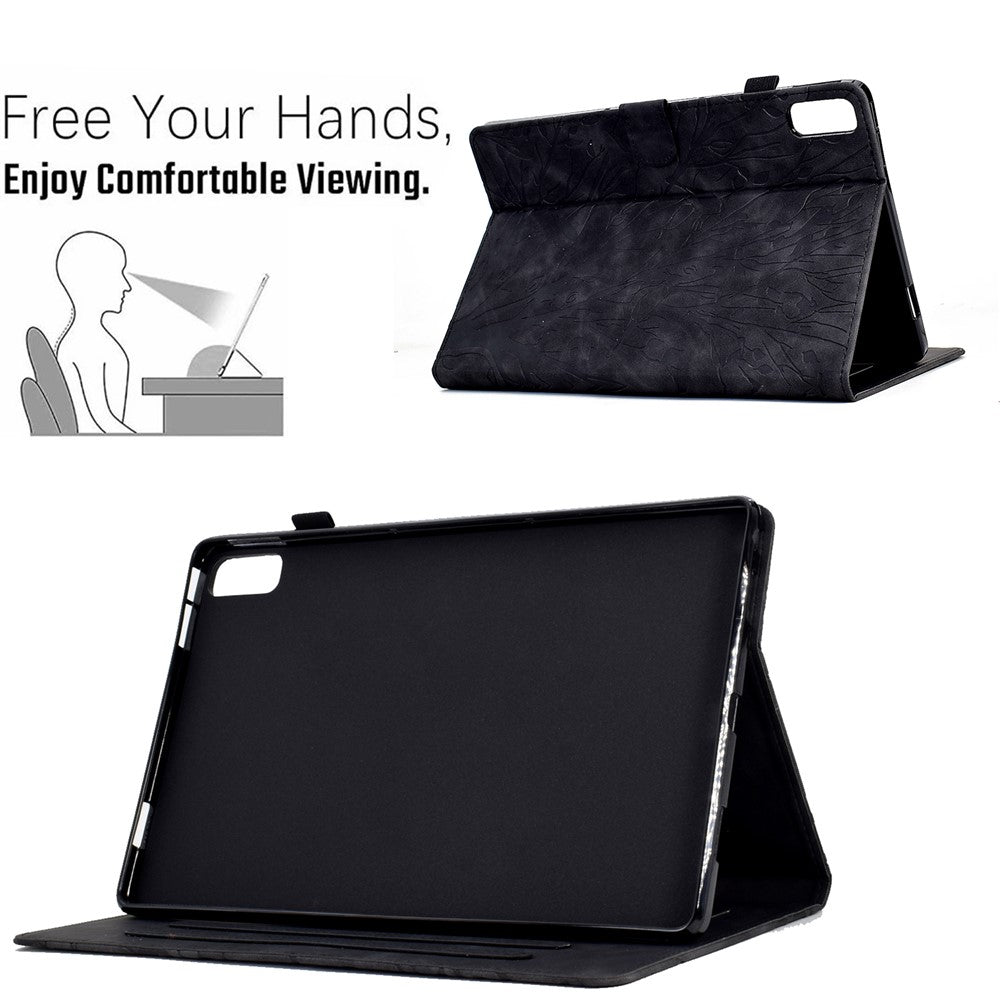 Tree Imprinted Leather Cover for Lenovo Tab M9 TB-310FU Anti-Drop Protective Case with Card Slot - Black