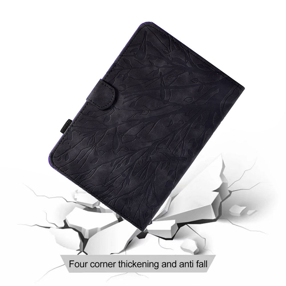 Tree Imprinted Leather Cover for Lenovo Tab M9 TB-310FU Anti-Drop Protective Case with Card Slot - Black