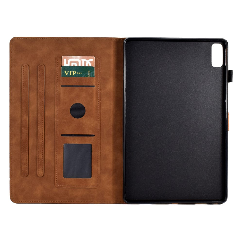 Tree Imprinted Leather Cover for Lenovo Tab M9 TB-310FU Anti-Drop Protective Case with Card Slot - Brown