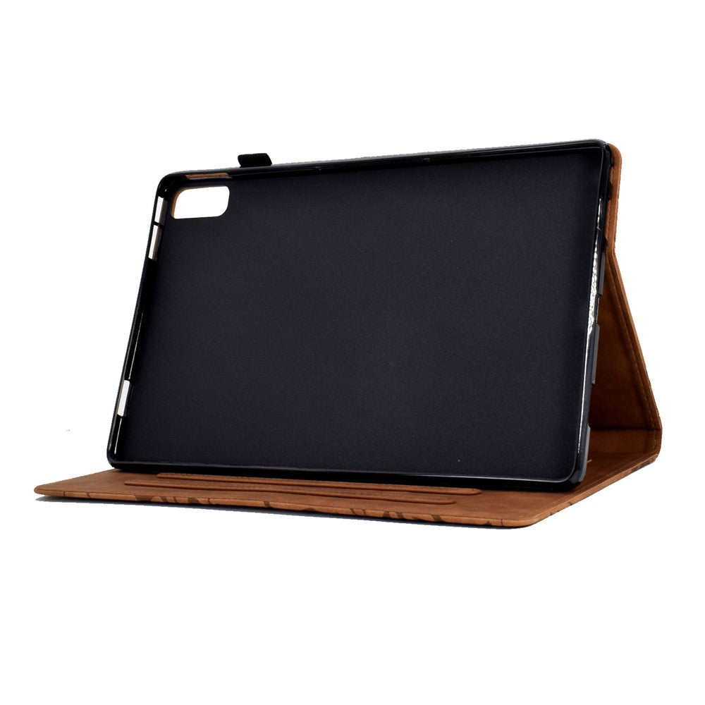 Tree Imprinted Leather Cover for Lenovo Tab M9 TB-310FU Anti-Drop Protective Case with Card Slot - Brown