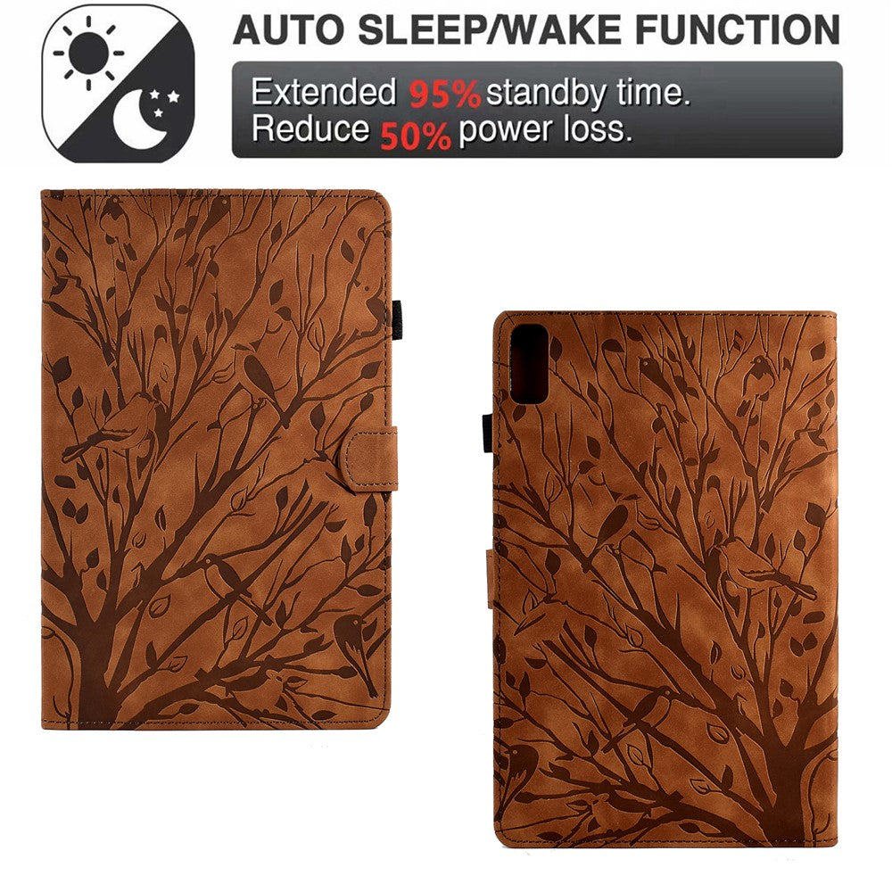 Tree Imprinted Leather Cover for Lenovo Tab M9 TB-310FU Anti-Drop Protective Case with Card Slot - Brown