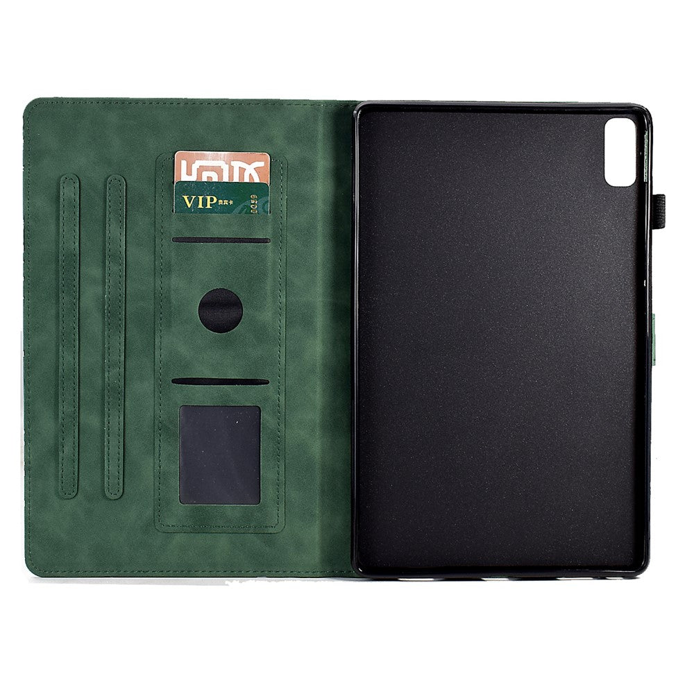 Tree Imprinted Leather Cover for Lenovo Tab M9 TB-310FU Anti-Drop Protective Case with Card Slot - Green