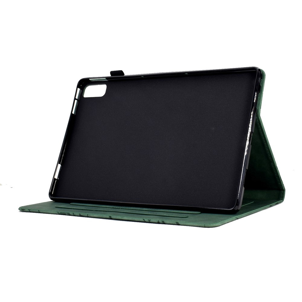 Tree Imprinted Leather Cover for Lenovo Tab M9 TB-310FU Anti-Drop Protective Case with Card Slot - Green
