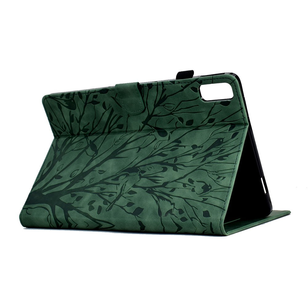 Tree Imprinted Leather Cover for Lenovo Tab M9 TB-310FU Anti-Drop Protective Case with Card Slot - Green