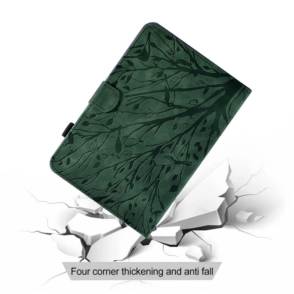 Tree Imprinted Leather Cover for Lenovo Tab M9 TB-310FU Anti-Drop Protective Case with Card Slot - Green