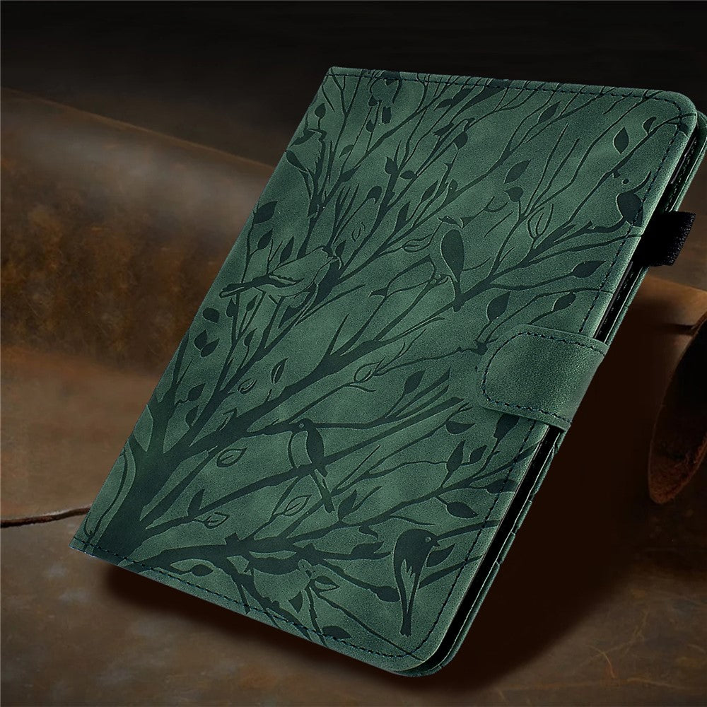 Tree Imprinted Leather Cover for Lenovo Tab M9 TB-310FU Anti-Drop Protective Case with Card Slot - Green