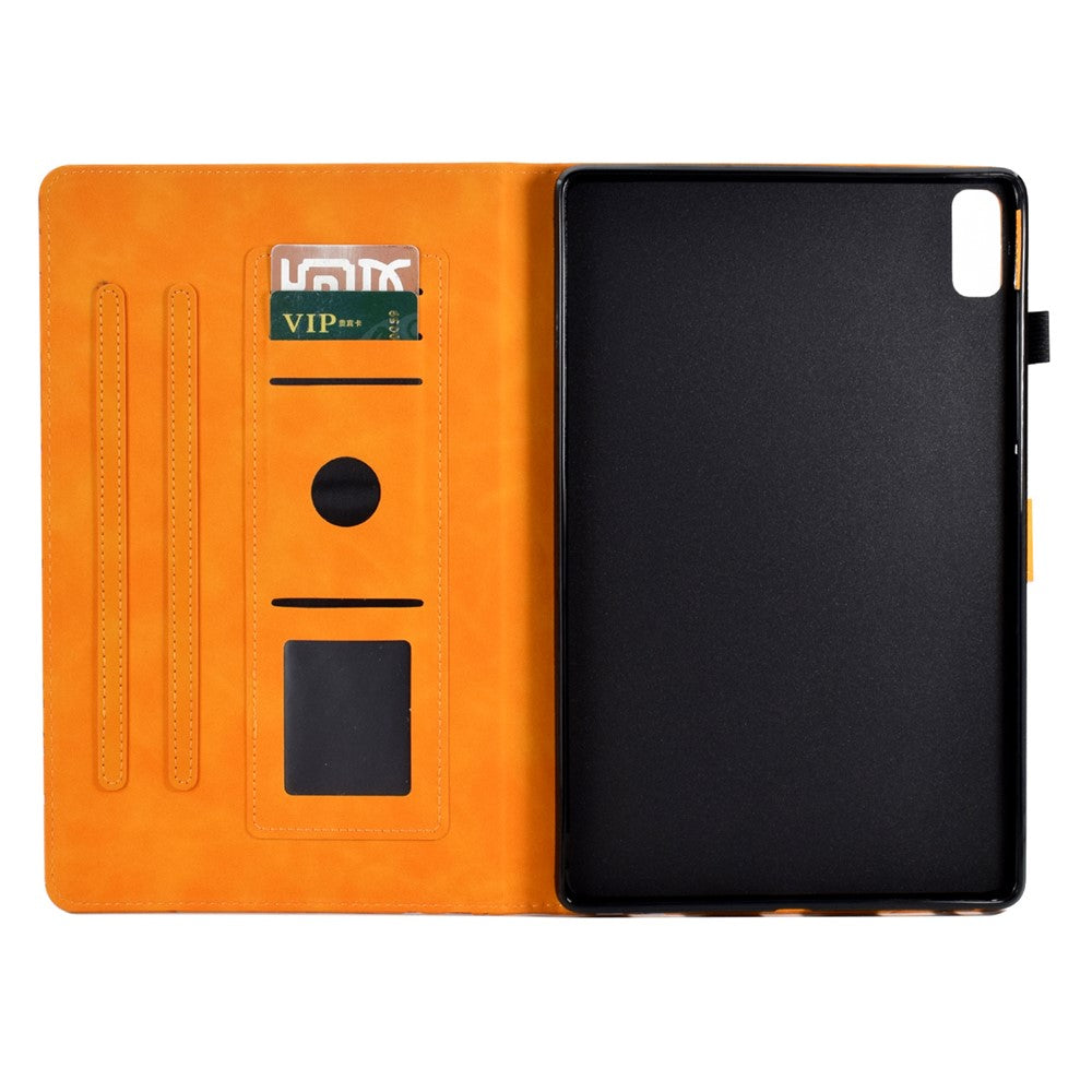 Tree Imprinted Leather Cover for Lenovo Tab M9 TB-310FU Anti-Drop Protective Case with Card Slot - Khaki