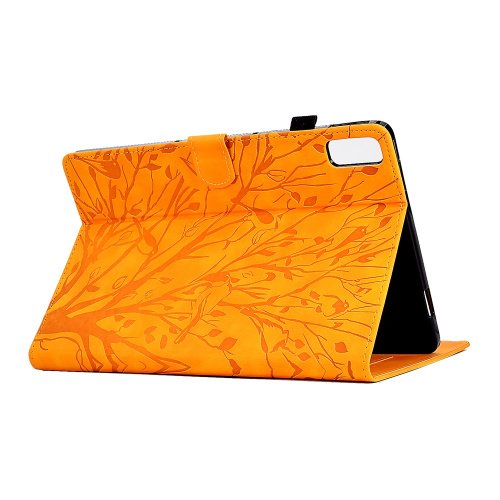 Tree Imprinted Leather Cover for Lenovo Tab M9 TB-310FU Anti-Drop Protective Case with Card Slot - Khaki