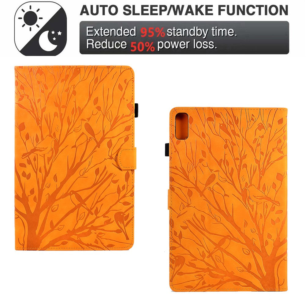 Tree Imprinted Leather Cover for Lenovo Tab M9 TB-310FU Anti-Drop Protective Case with Card Slot - Khaki