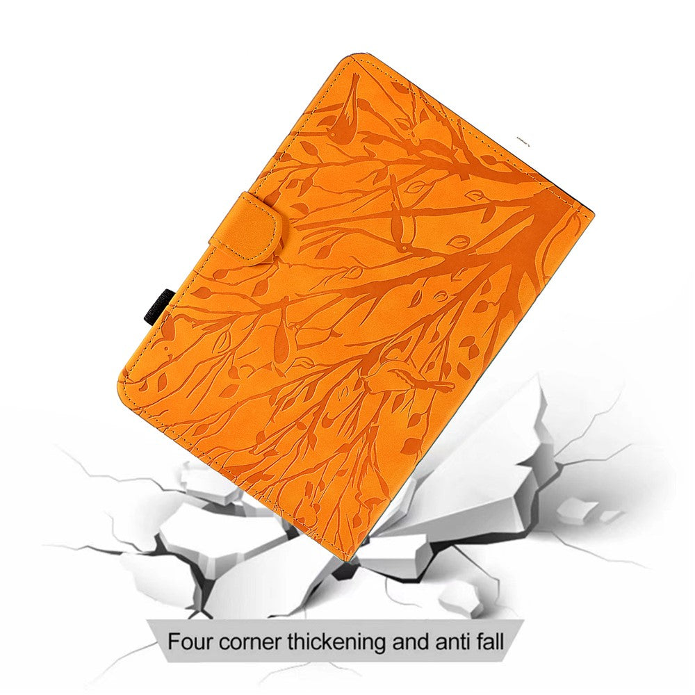 Tree Imprinted Leather Cover for Lenovo Tab M9 TB-310FU Anti-Drop Protective Case with Card Slot - Khaki