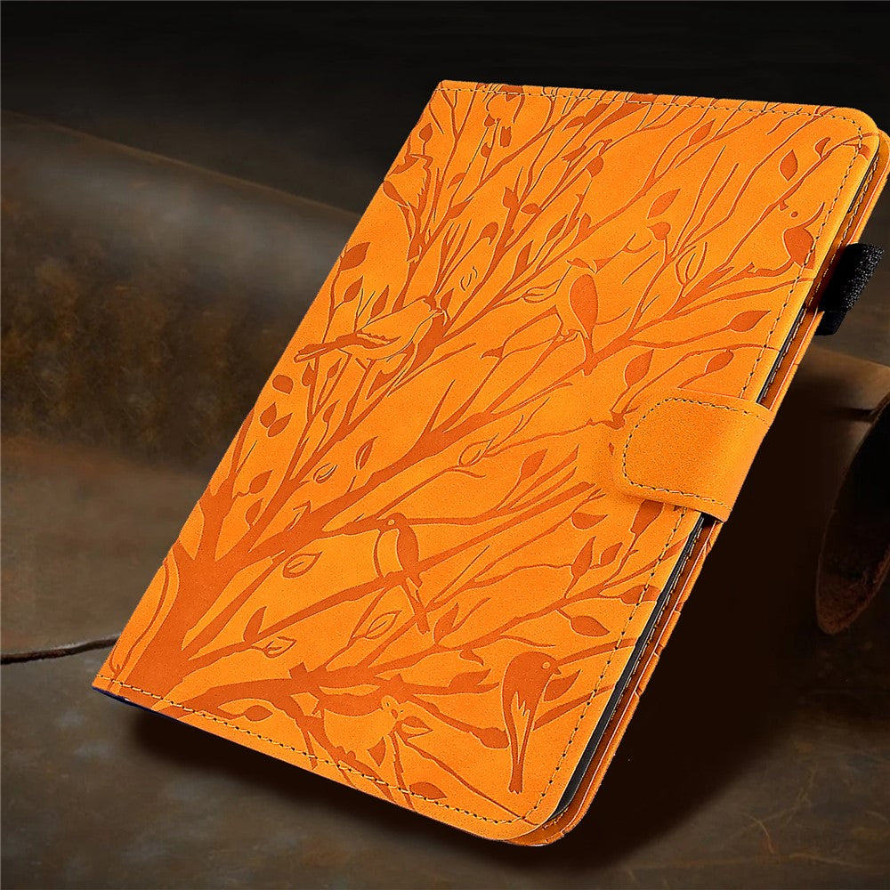 Tree Imprinted Leather Cover for Lenovo Tab M9 TB-310FU Anti-Drop Protective Case with Card Slot - Khaki
