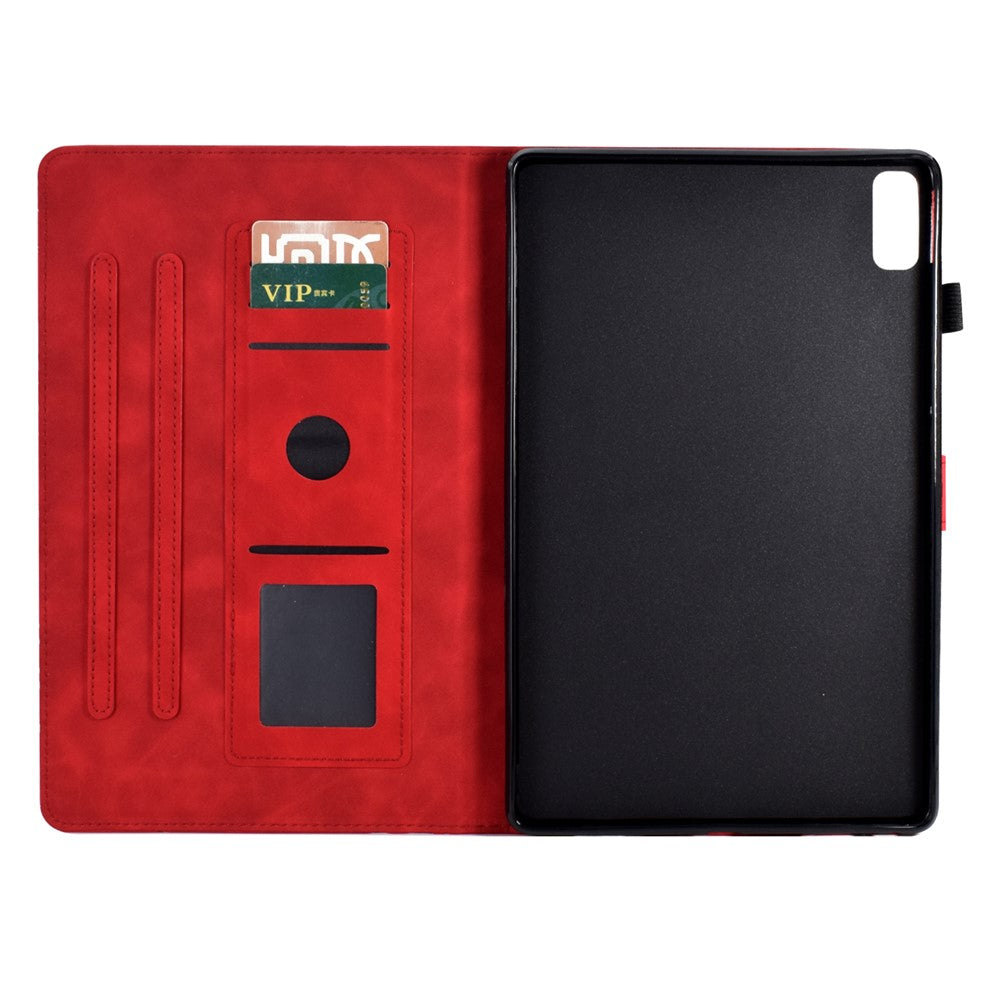 Tree Imprinted Leather Cover for Lenovo Tab M9 TB-310FU Anti-Drop Protective Case with Card Slot - Red
