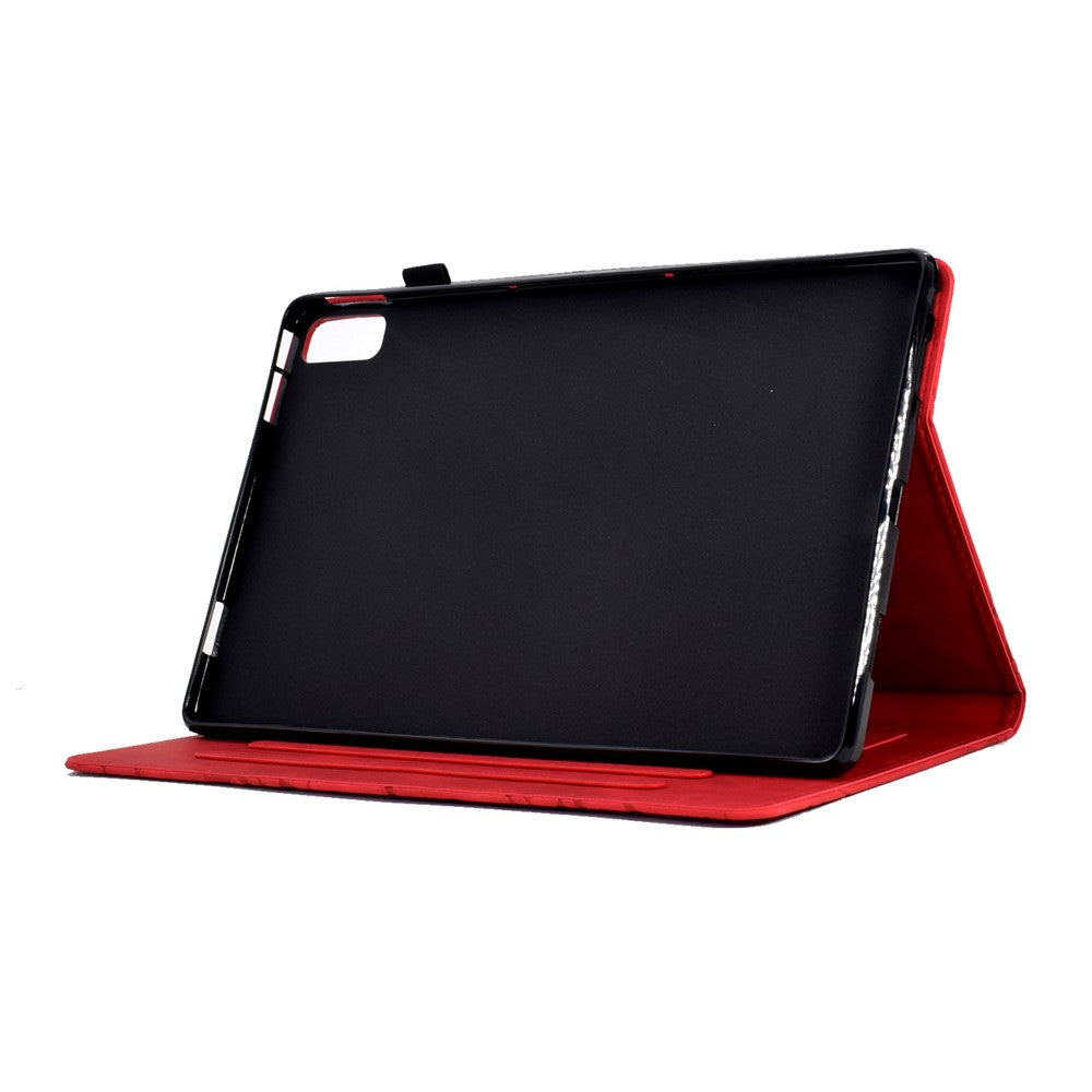 Tree Imprinted Leather Cover for Lenovo Tab M9 TB-310FU Anti-Drop Protective Case with Card Slot - Red