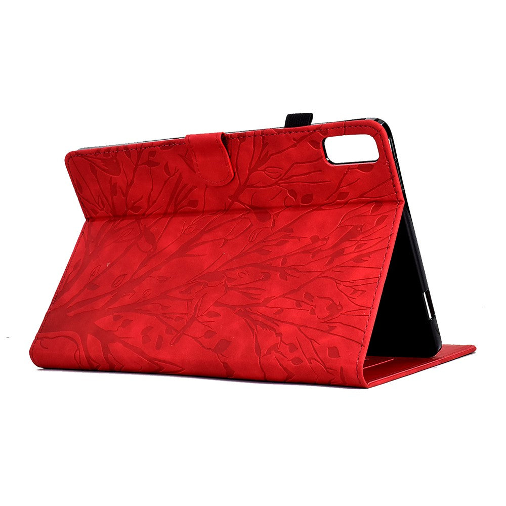 Tree Imprinted Leather Cover for Lenovo Tab M9 TB-310FU Anti-Drop Protective Case with Card Slot - Red