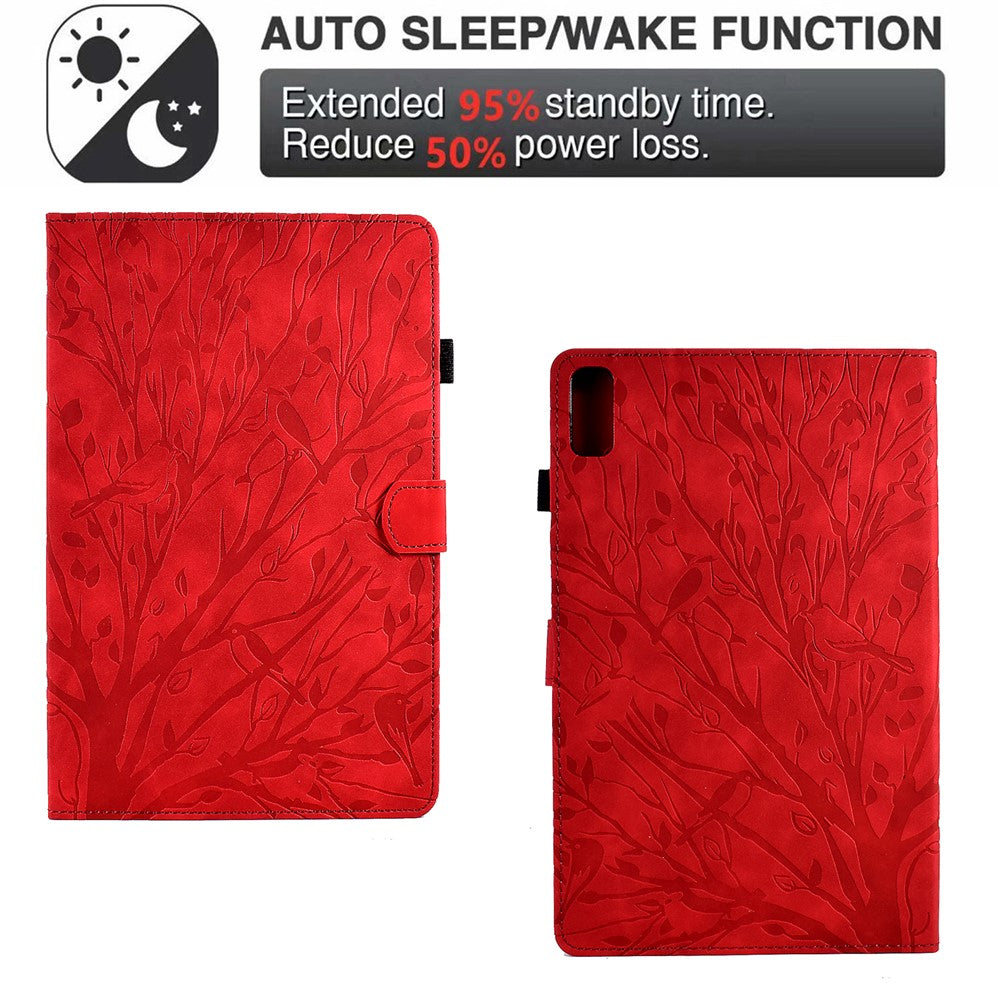 Tree Imprinted Leather Cover for Lenovo Tab M9 TB-310FU Anti-Drop Protective Case with Card Slot - Red