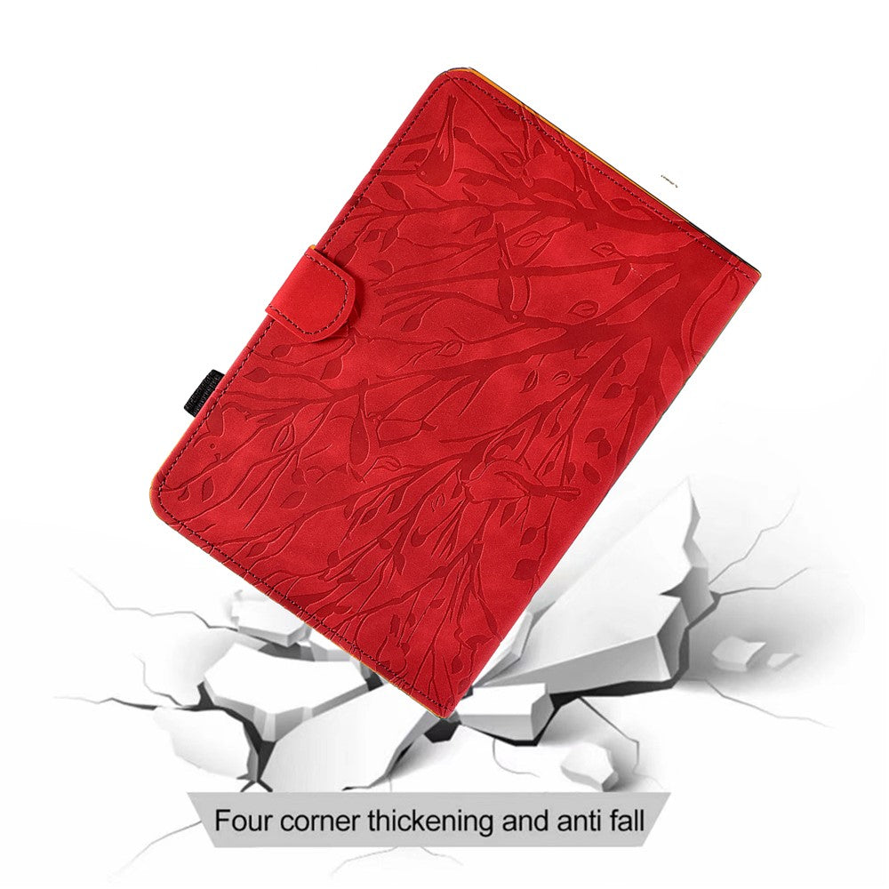Tree Imprinted Leather Cover for Lenovo Tab M9 TB-310FU Anti-Drop Protective Case with Card Slot - Red