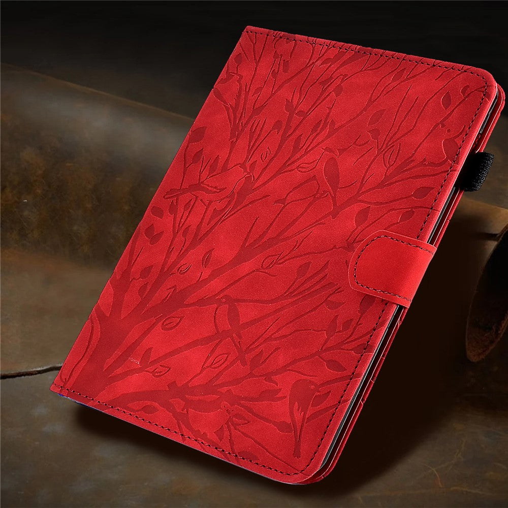 Tree Imprinted Leather Cover for Lenovo Tab M9 TB-310FU Anti-Drop Protective Case with Card Slot - Red