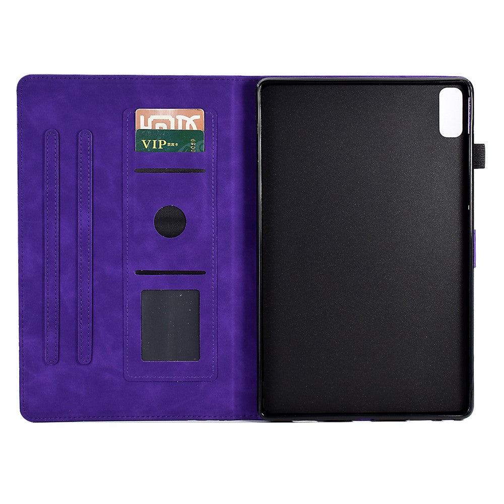 Tree Imprinted Leather Cover for Lenovo Tab M9 TB-310FU Anti-Drop Protective Case with Card Slot - Purple