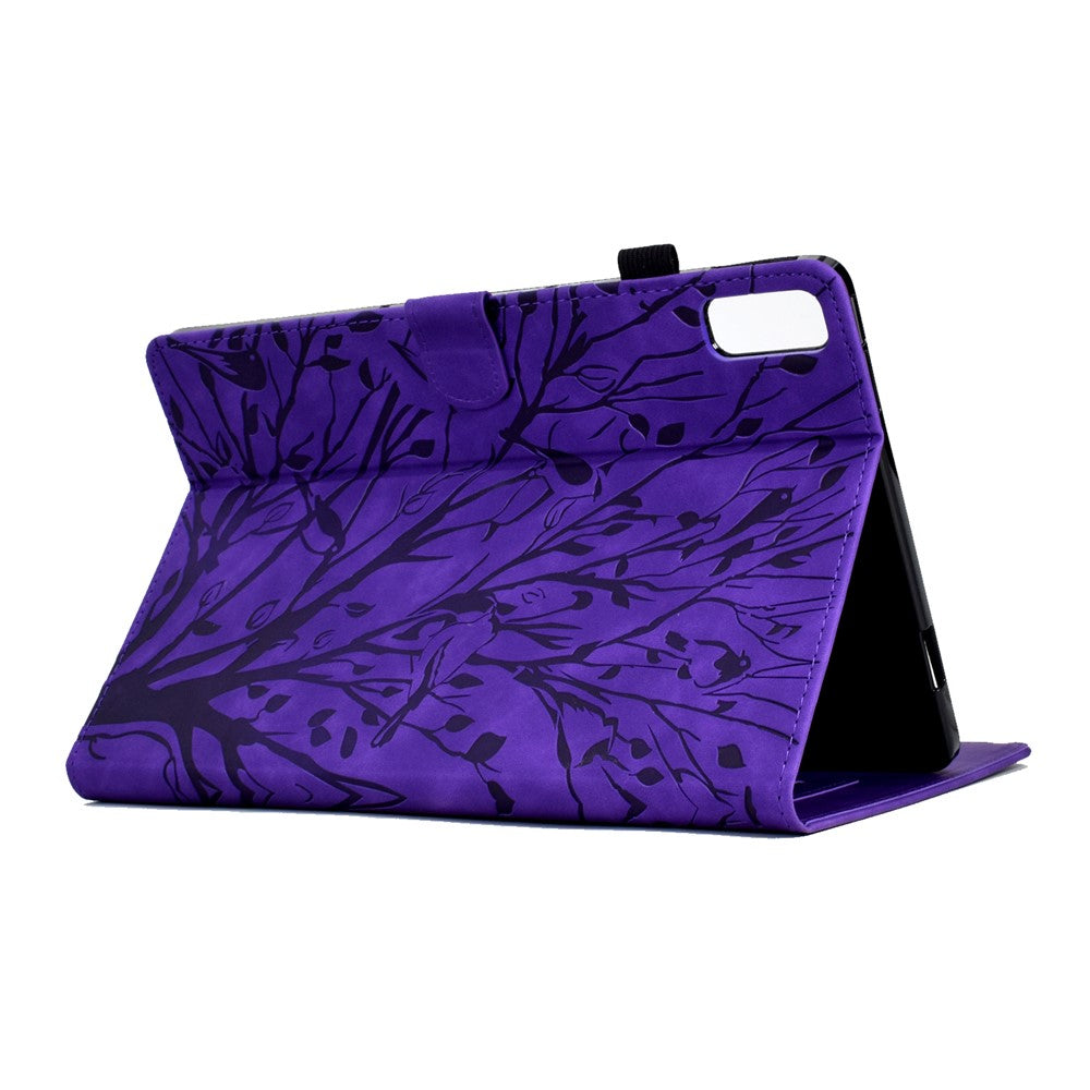 Tree Imprinted Leather Cover for Lenovo Tab M9 TB-310FU Anti-Drop Protective Case with Card Slot - Purple