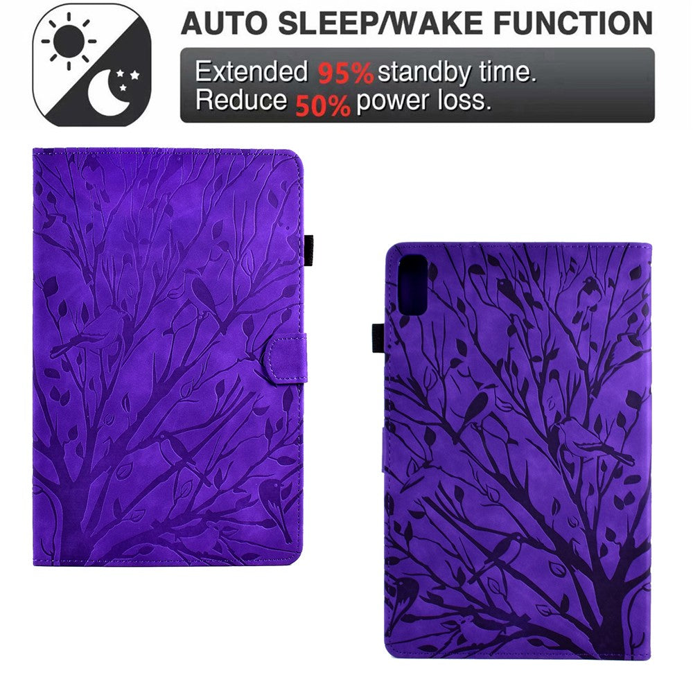 Tree Imprinted Leather Cover for Lenovo Tab M9 TB-310FU Anti-Drop Protective Case with Card Slot - Purple