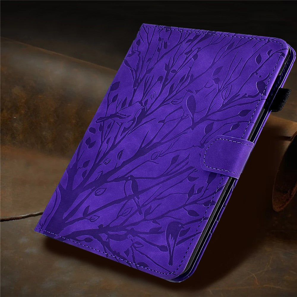 Tree Imprinted Leather Cover for Lenovo Tab M9 TB-310FU Anti-Drop Protective Case with Card Slot - Purple