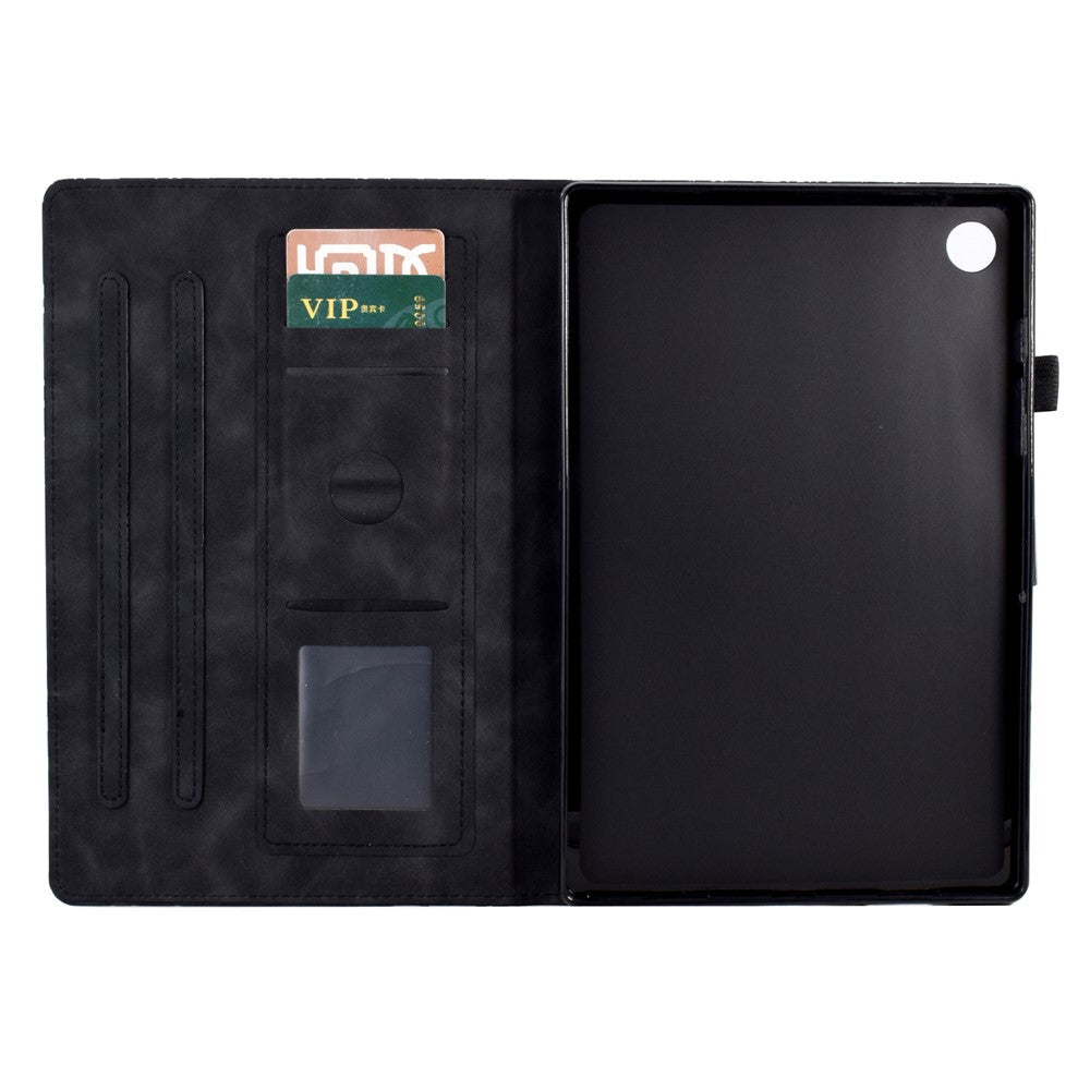 Shockproof Leather Cover for Lenovo Tab M10 Plus TB-X606F Tree Imprinted Tablet Case with Card Slot - Black