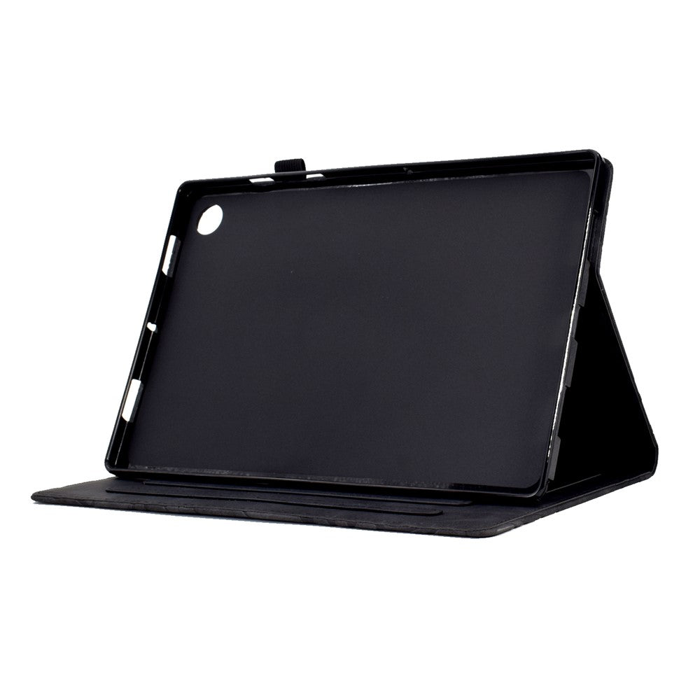 Shockproof Leather Cover for Lenovo Tab M10 Plus TB-X606F Tree Imprinted Tablet Case with Card Slot - Black