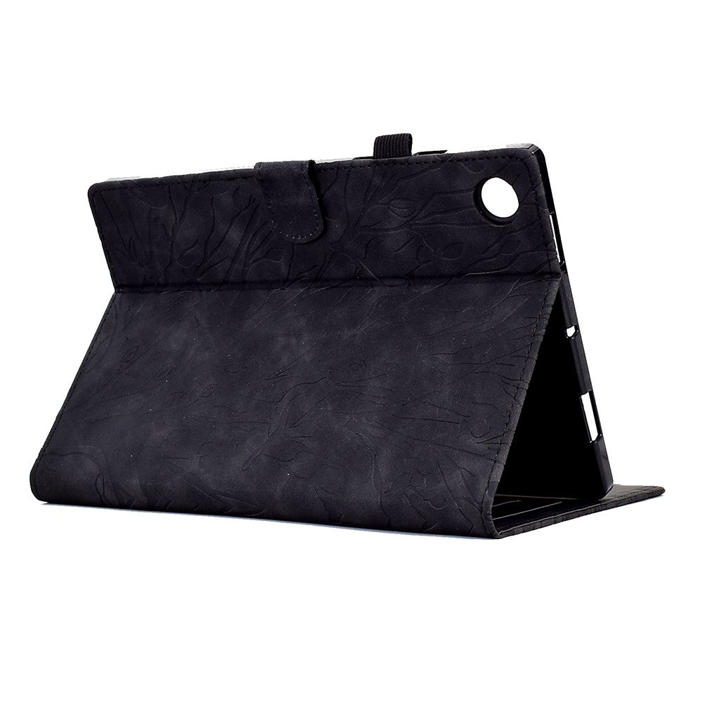 Shockproof Leather Cover for Lenovo Tab M10 Plus TB-X606F Tree Imprinted Tablet Case with Card Slot - Black