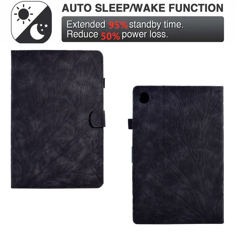 Shockproof Leather Cover for Lenovo Tab M10 Plus TB-X606F Tree Imprinted Tablet Case with Card Slot - Black