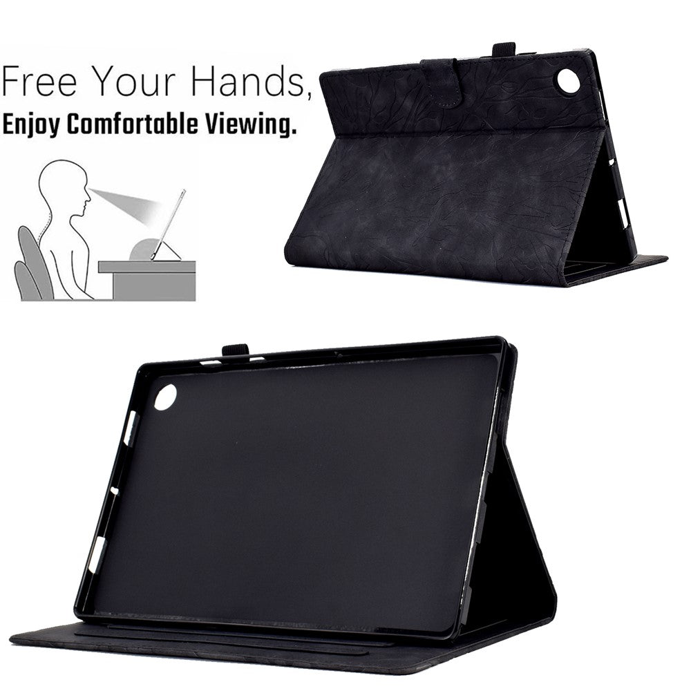 Shockproof Leather Cover for Lenovo Tab M10 Plus TB-X606F Tree Imprinted Tablet Case with Card Slot - Black