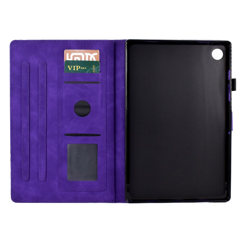 Shockproof Leather Cover for Lenovo Tab M10 Plus TB-X606F Tree Imprinted Tablet Case with Card Slot - Purple