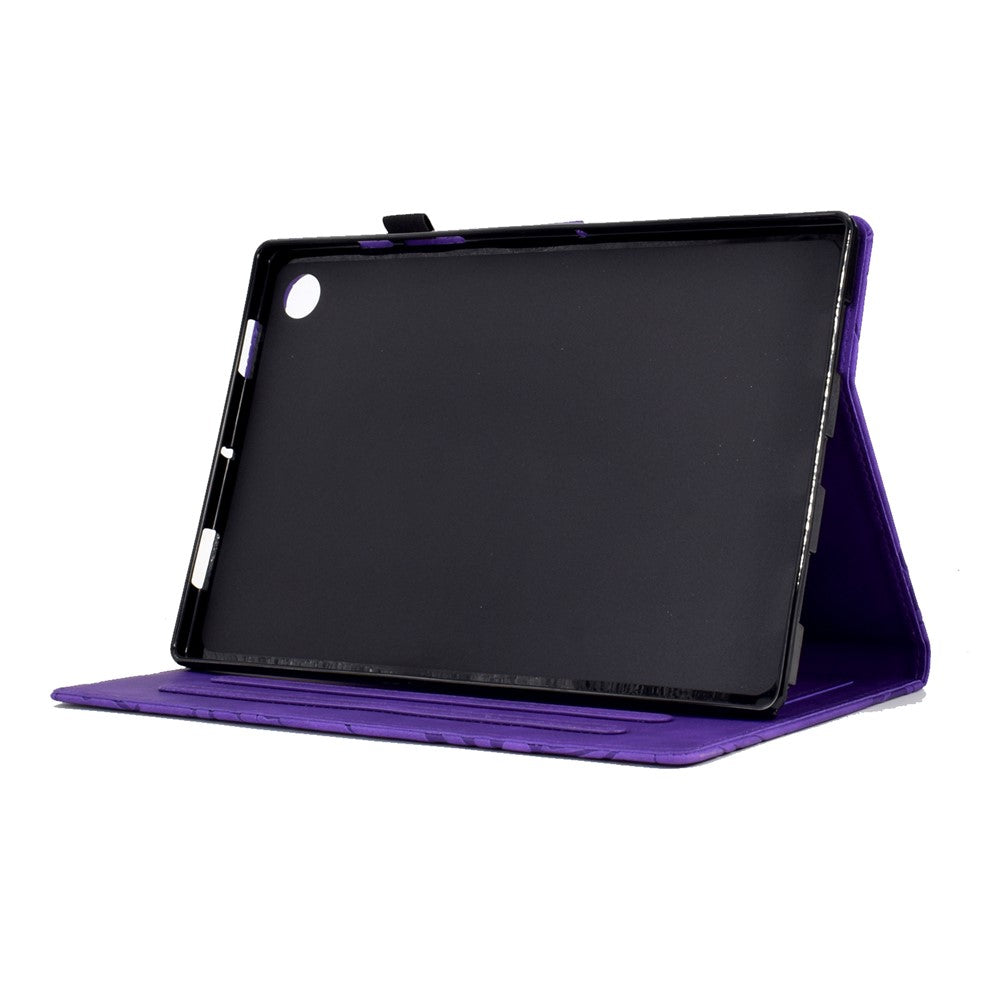 Shockproof Leather Cover for Lenovo Tab M10 Plus TB-X606F Tree Imprinted Tablet Case with Card Slot - Purple