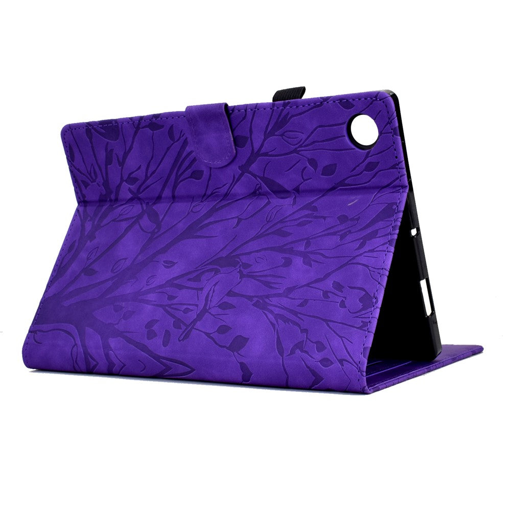 Shockproof Leather Cover for Lenovo Tab M10 Plus TB-X606F Tree Imprinted Tablet Case with Card Slot - Purple