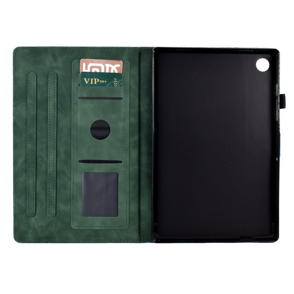 Shockproof Leather Cover for Lenovo Tab M10 Plus TB-X606F Tree Imprinted Tablet Case with Card Slot - Green