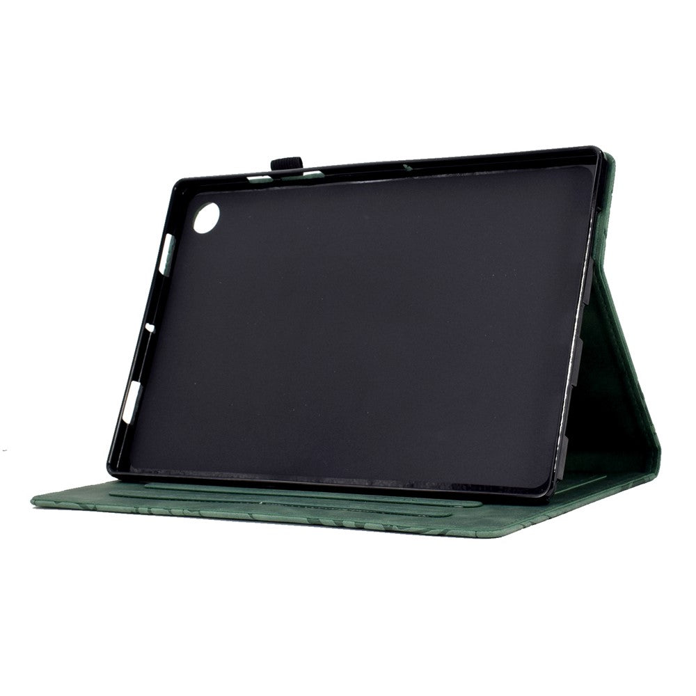 Shockproof Leather Cover for Lenovo Tab M10 Plus TB-X606F Tree Imprinted Tablet Case with Card Slot - Green