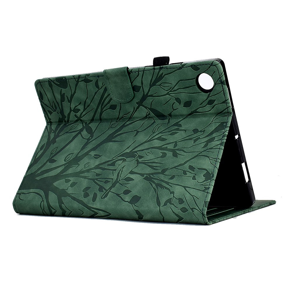 Shockproof Leather Cover for Lenovo Tab M10 Plus TB-X606F Tree Imprinted Tablet Case with Card Slot - Green