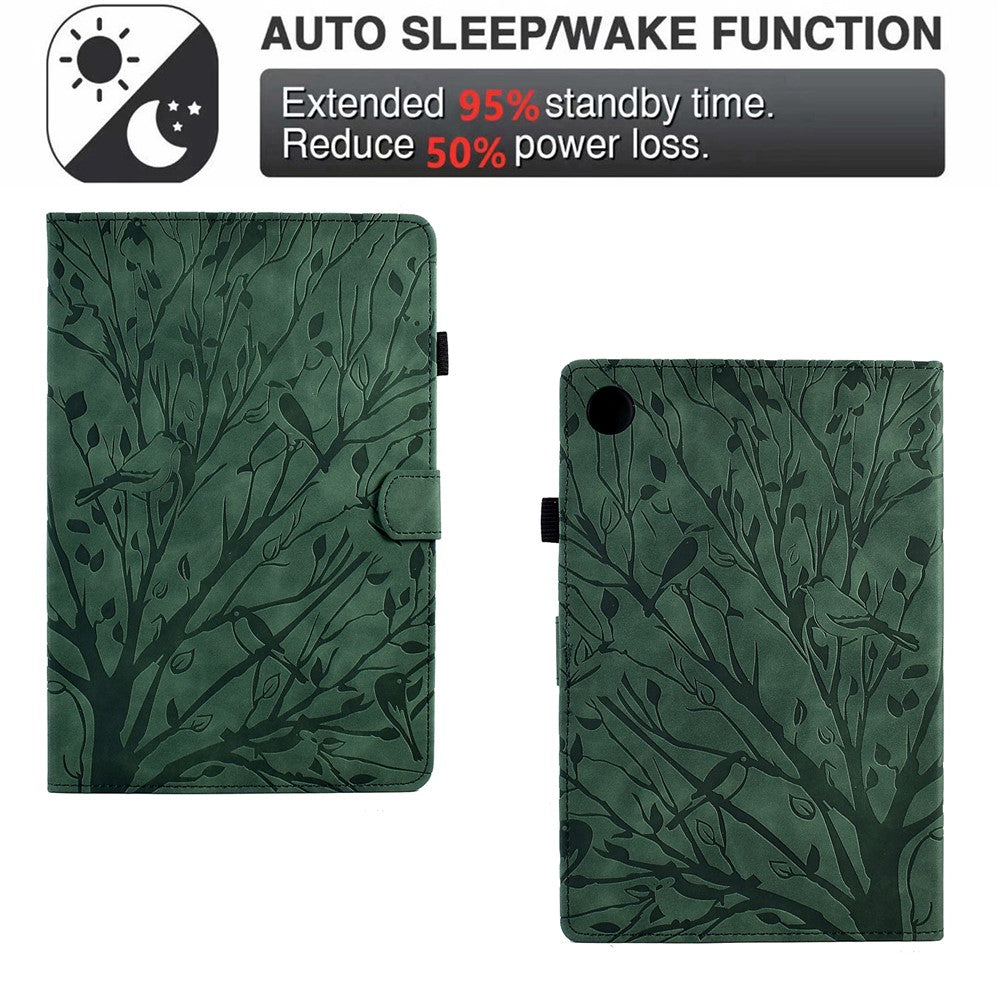 Shockproof Leather Cover for Lenovo Tab M10 Plus TB-X606F Tree Imprinted Tablet Case with Card Slot - Green