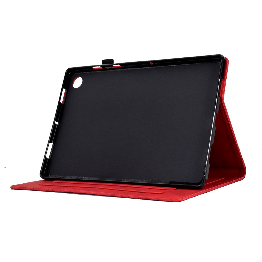 Shockproof Leather Cover for Lenovo Tab M10 Plus TB-X606F Tree Imprinted Tablet Case with Card Slot - Red