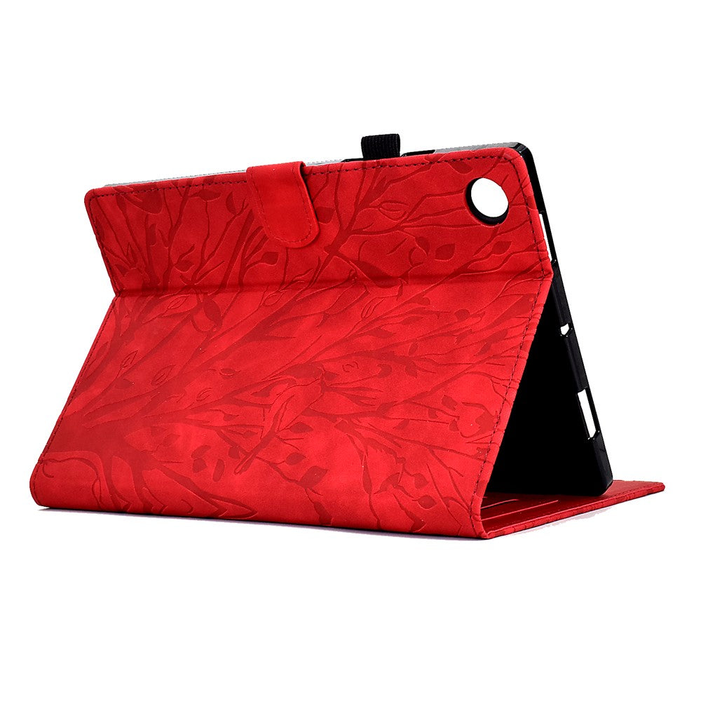 Shockproof Leather Cover for Lenovo Tab M10 Plus TB-X606F Tree Imprinted Tablet Case with Card Slot - Red